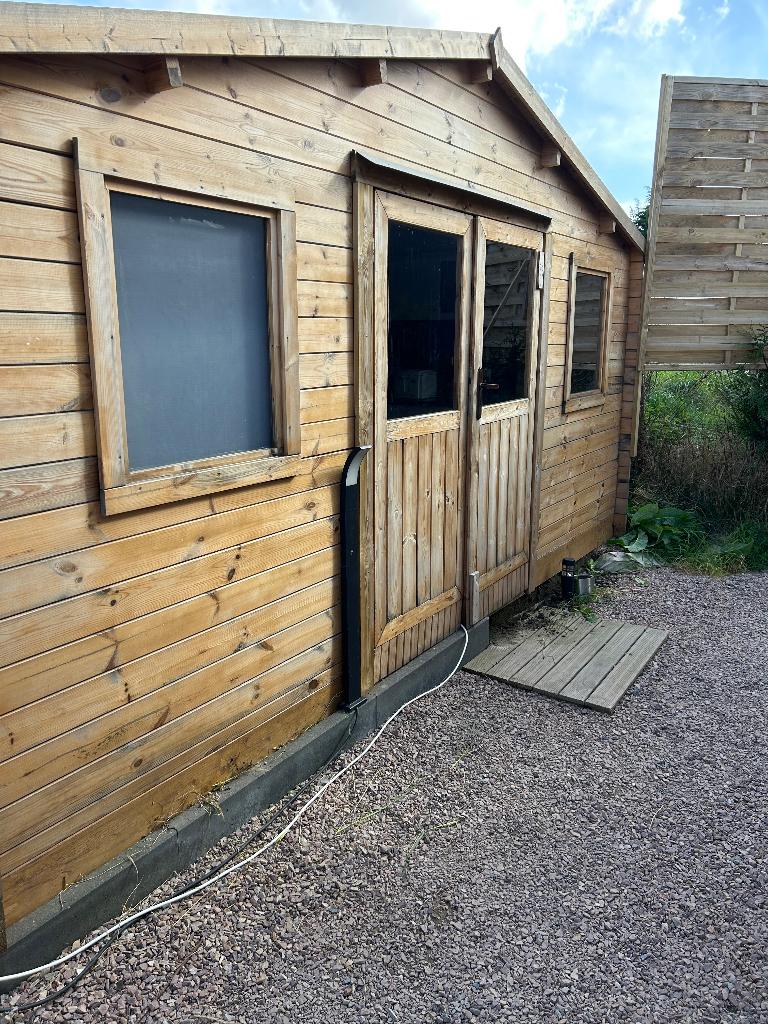 Houten huisje 4x5, Tuin en Terras, Tuinhuizen, Ophalen, Gebruikt, Tuinhuis, 2 ramen