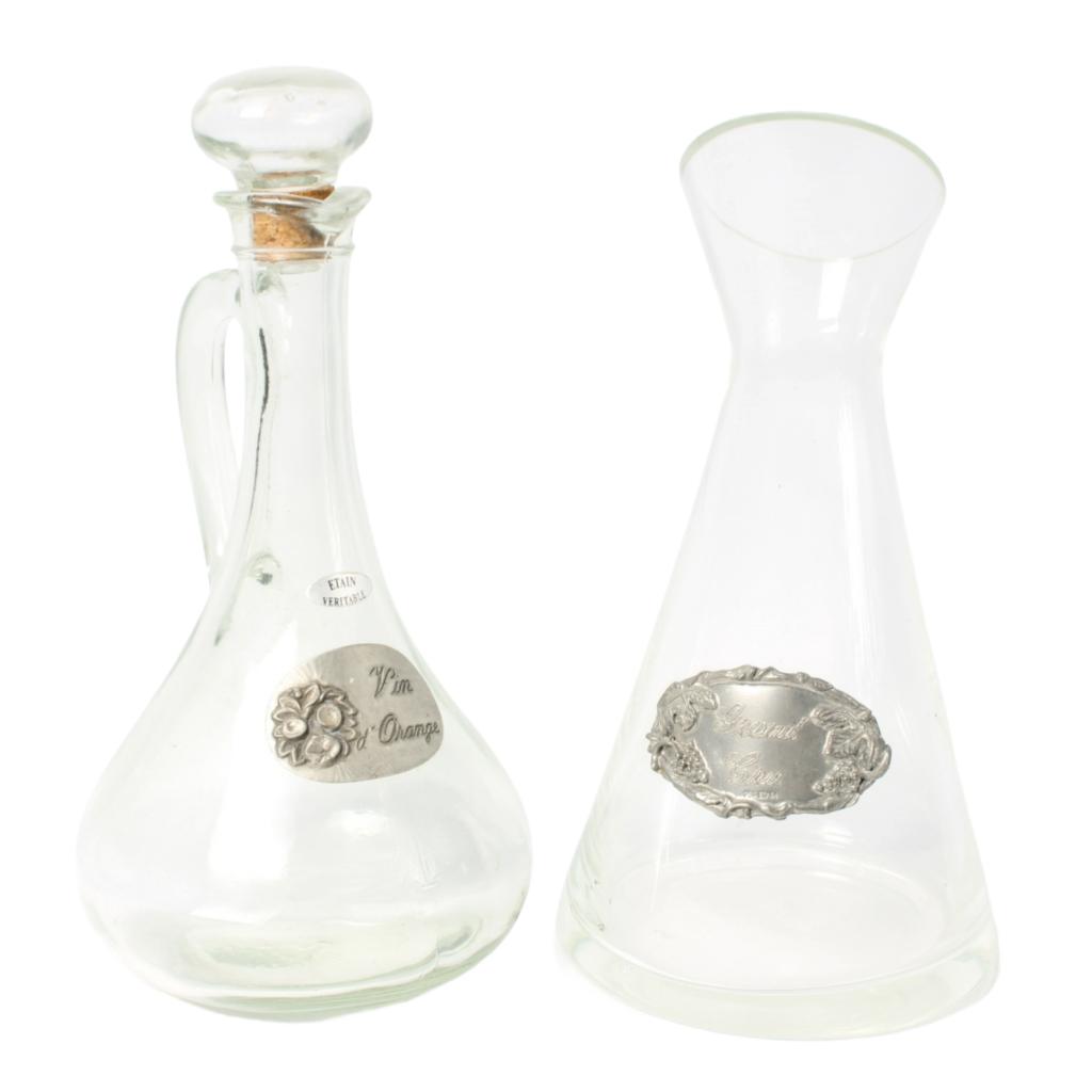 Set Franse karaffen glas & tin – ca. 1950–1980, Ophalen of Verzenden