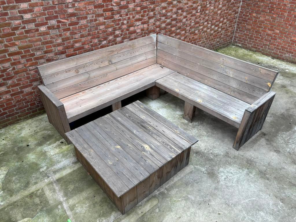 Houten zitbank met tafel, Enlèvement, Utilisé, Bois
