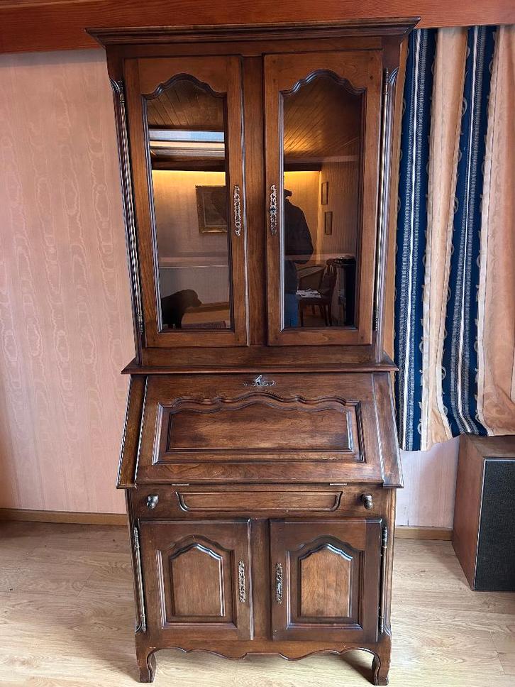 Klassieke houten secretairekast met vitrine, Antiek en Kunst, Antiek | Meubels | Kasten, Ophalen