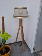 Lampe sur trépied bois/doré, Maison & Meubles, Lampes | Lampadaires, Enlèvement, Neuf, Bois, 100 à 150 cm