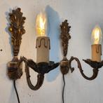 Set Antieke, Vintage messing wandlampjes bedlampjes, Ophalen of Verzenden
