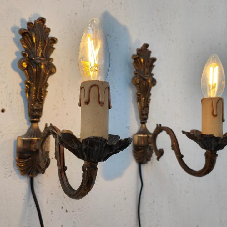 Set Antieke, Vintage messing wandlampjes bedlampjes, Antiek en Kunst, Antiek | Verlichting, Ophalen of Verzenden