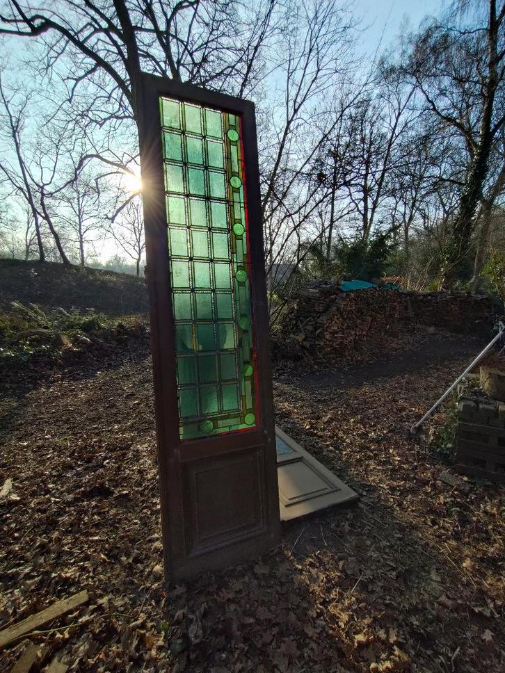 Hoge glas-in-lood deuren (art nouveau), Bricolage & Construction, Fenêtres & Moustiquaires, Utilisé, Porte intérieure, 215 cm ou plus
