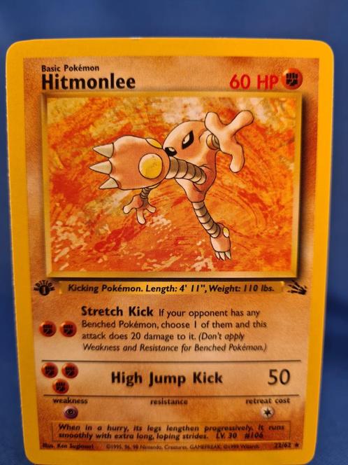 Hitmonlee 22/62 - Fossil (1st edition), Hobby en Vrije tijd, Verzamelkaartspellen | Pokémon, Zo goed als nieuw, Verzenden