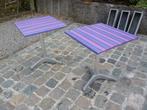 2 oude tuintafels bistrot tafel met inox voet en houten blad, Tuin en Terras, Tuintafels, Gebruikt, Hout, Ophalen