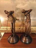 2 bronzen golfers, 55 cm hoog, niet getekend, art deco, Antiek en Kunst, Antiek | Brons en Koper, Ophalen, Brons