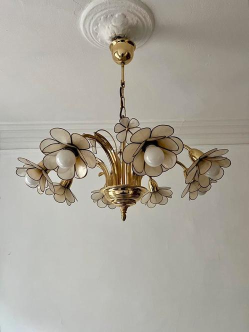 Capiz bloemenkroonluchter uit de jaren 80, Antiek en Kunst, Antiek | Verlichting, Ophalen