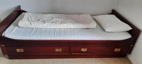 1 persoonsbed bootstijl, Huis en Inrichting, Slaapkamer | Bedden, Gebruikt, Eenpersoons, 90 cm, 200 cm, Hout, Bruin, Ophalen