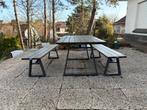 Teak pichnicktafel en 2 banken.L:184/B:90resp 36 cm, Tuin en Terras, Ophalen, Gebruikt