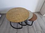 Set van 3 ronde salontafels – met metalen frame en luxe blad, Ophalen, 50 tot 100 cm, Zo goed als nieuw, Metaal