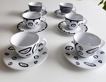 SET VAN 6 DESIGN KOFFIETASSEN MET BORDJE – NIEUW! beschikbaar voor biedingen