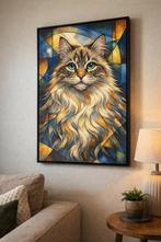 Art sur toile 60x90 cm - Art de chat de luxe avec cadre noir, Enlèvement ou Envoi