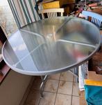 Glazen ronde tafel (binnen & buiten gebruik), Huis en Inrichting, Tafels | Eettafels, Ophalen, Rond, Zo goed als nieuw, Glas