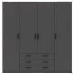 Kleerkast Sprint 4-deurs - antracietkleur - 200x196x50 cm, 150 tot 200 cm, Modern, Met hangruimte, 50 tot 75 cm