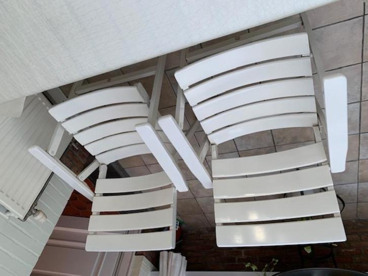 4 degelijke houten plooibare tuinstoelen (Merk : Herlag), Tuin en Terras, Tuinstoelen, Gebruikt, Hout, Inklapbaar, Ophalen