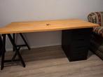 Beuken houten bureau + zwarte schrank en bureaukast, Ophalen, Zo goed als nieuw, Bureau