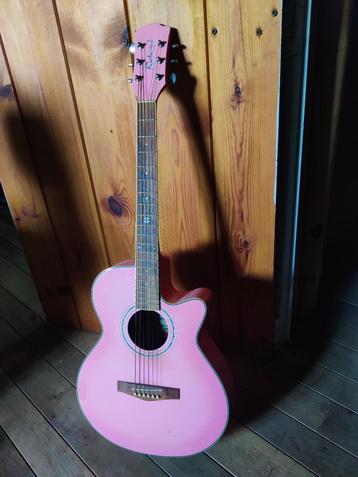 Unieke roze Gitaar Richwood pink guitar 