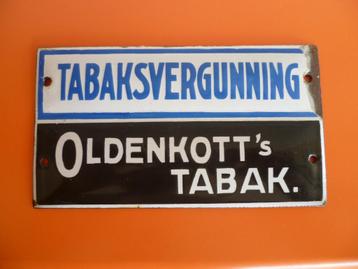 EMAILLE DEURPOSTJE"OLDENKOTT'S TABAK/VERGUNNING"UIT JAREN 30 beschikbaar voor biedingen