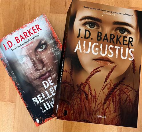 J.D. Barker 2 boeken - De beller op lijn vier + augustus, Boeken, Thrillers, Zo goed als nieuw, Ophalen of Verzenden