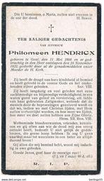 Bp. Hendricx Philomeen. ° Gent 1866 † Gent 1922, Verzamelen, Bidprentjes en Rouwkaarten, Ophalen of Verzenden, Bidprentje
