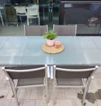 Tuintafel met vier stoelen, Jardin & Terrasse, Tables de jardin, Rectangulaire, Autres matériaux, Enlèvement, Utilisé