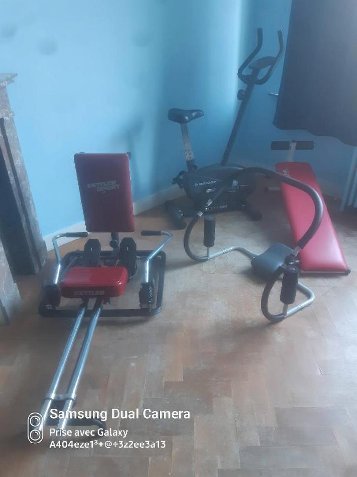 Sportkavel, Dunlop-fiets, kettler-roeitrainer, buikspierverz, Sport en Fitness, Fitnessmaterialen, Gebruikt, Fitnessbank, Ophalen
