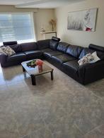 Lederen hoeksalon + granieten salontafel + 4 kussens, Huis en Inrichting, Ophalen