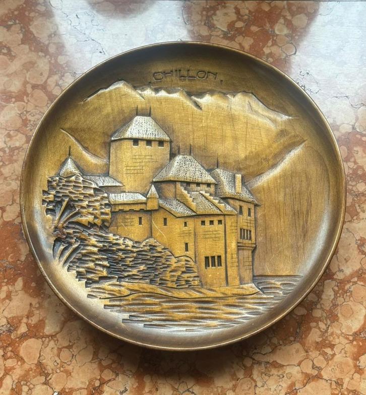 Vintage houten sierbord — Château de Chillon (Zwitserland), Antiek en Kunst, Kunst | Schilderijen | Klassiek, Ophalen of Verzenden