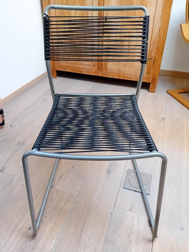 4 vintage Ikea spaghetti Melker stoelen Lisa Norinder, Huis en Inrichting, Stoelen, Gebruikt, Vier, Kunststof, Metaal, Zwart, Ophalen