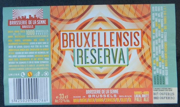 Étiquette de bière Bruxellensis Reserva Br. De La Senne 11n9, Collections, Marques de bière, Utilisé, Envoi