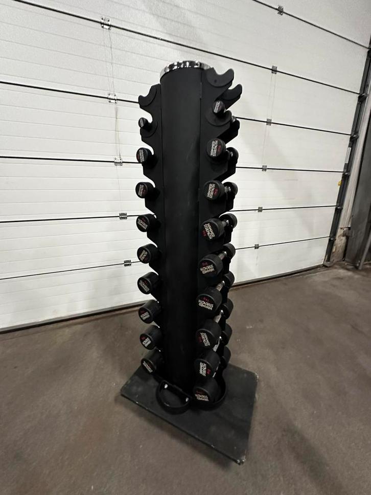 Hammer Strength Vaste Dumbells 1 kg t/m 10kg + Opbergtoren, Sports & Fitness, Équipement de fitness, Utilisé, Haltère, Enlèvement