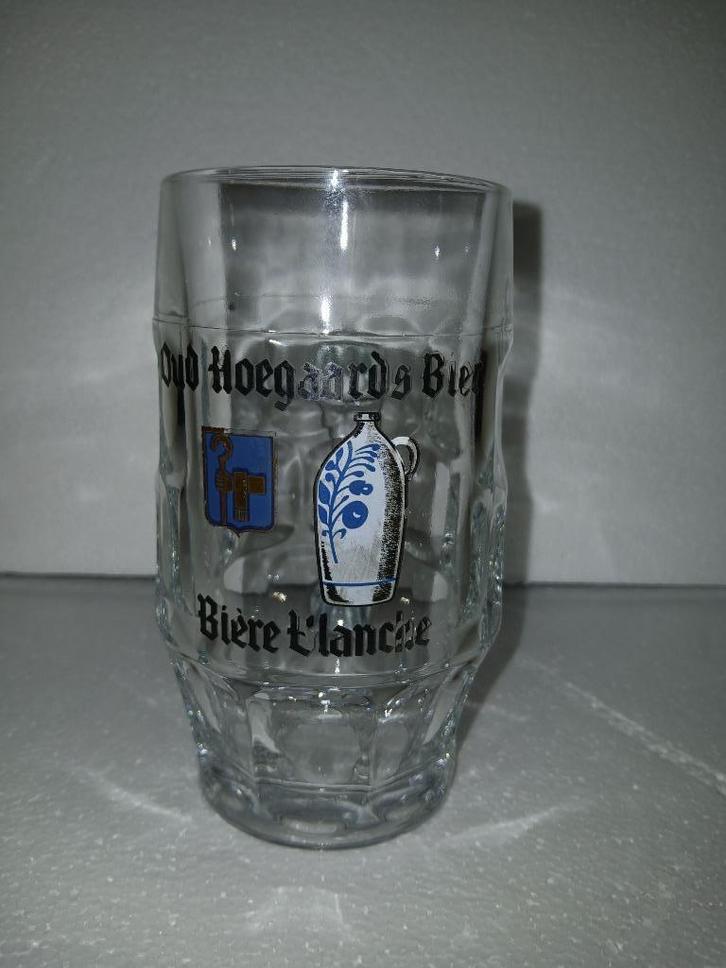 Oude glazen mok van OUD HOEGAARDS BIER NIERE BLANCHE, Verzamelen, Biermerken, Gebruikt, Pul(len), Overige merken, Ophalen of Verzenden