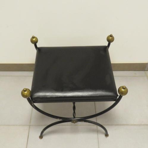 Vintage jaren 50 Curule stoel, dagobert kruk smeedijzer, Antiek en Kunst, Curiosa en Brocante, Ophalen