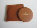 DELVAUX Ronde reekalfspiegel met geelbruine kap, Verzenden, Overige kleuren, Leer