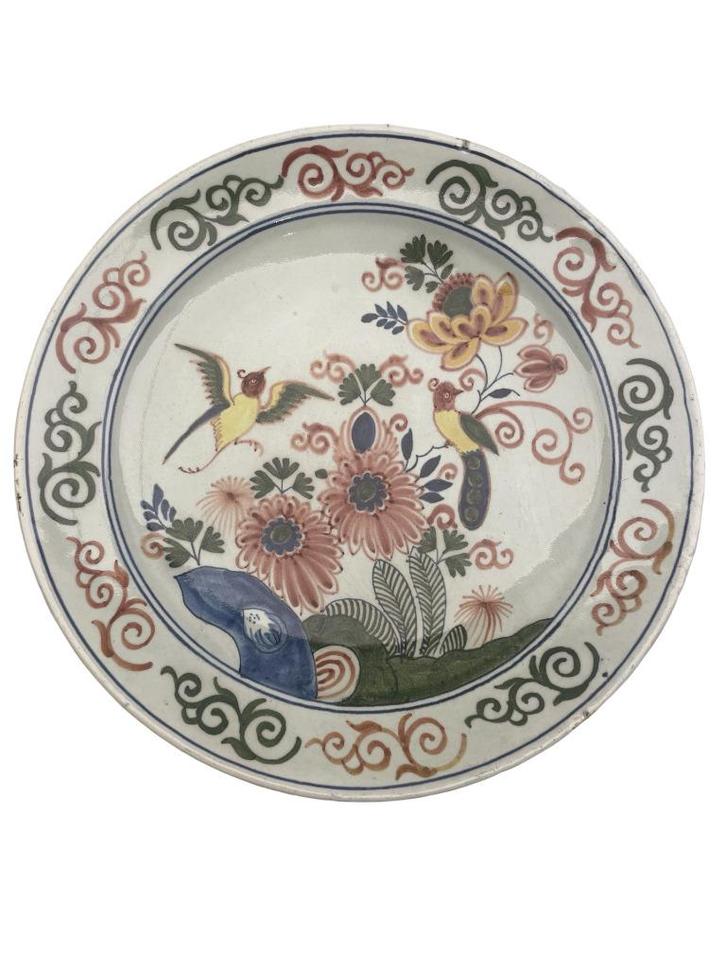 Aardewerken bord — Desvres of Delft — Vogeldecor, Antiek en Kunst, Antiek | Wandborden en Tegels, Ophalen of Verzenden