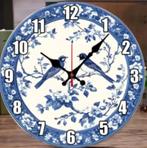 Ronde wandklok van hout Vogeltjes Delfts Blauw (25cm), Ophalen of Verzenden, Nieuw, Wandklok