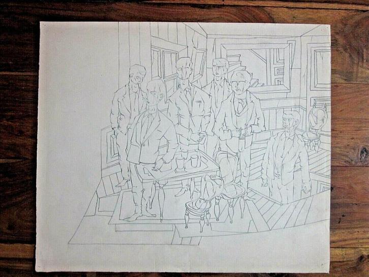 Grand dessin attribué à Paul Joostens 1950 dadaïste Belgique, Antiquités & Art, Art | Dessins & Photographie, Enlèvement ou Envoi