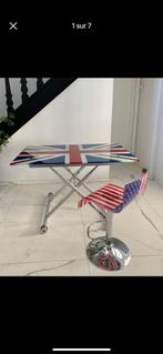 Console/bureau avec tablette en verre Union Jack et chaise