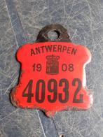 Fietsplaat plaque velo Antwerpen 1908 opruiming dubbels, Gebruikt, Ophalen of Verzenden
