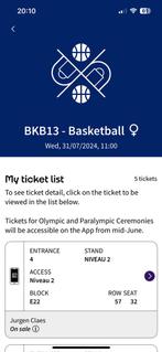 Tickets olympische spelen basketbal, Enlèvement ou Envoi