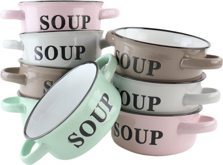 Soeptassen met korf - OTIX - diverse kleuren, Huis en Inrichting, Keuken | Servies, Nieuw, Kom(men), Keramiek, Ophalen