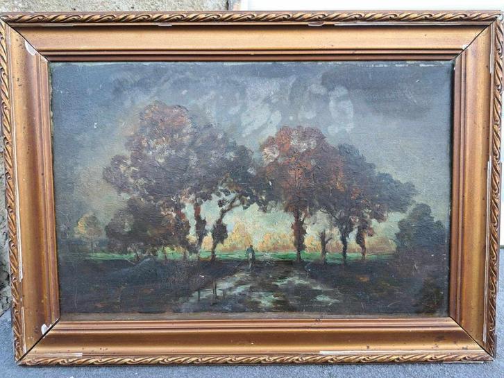 huile sur paneau paysage, Antiek en Kunst, Kunst | Schilderijen | Klassiek, Ophalen of Verzenden