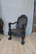 Eeuwenoude gesneden houten drakenfauteuil, Huis en Inrichting, Fauteuils, Ophalen, Hout