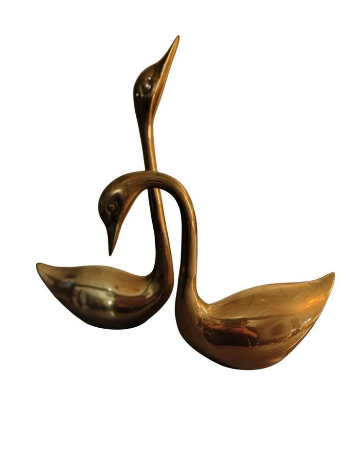 Set van zeer grote (39,5 en 26 cm) vintage zwanen Messing, Antiek en Kunst, Kunst | Designobjecten, Ophalen of Verzenden