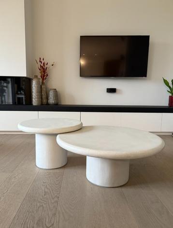 Set van 2 ronde salontafels in Mortex – Ø70 & Ø50 cm beschikbaar voor biedingen