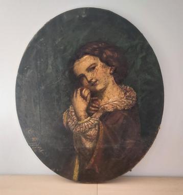 Prachtig antiek donker ovaal portretschilderij 1866 beschikbaar voor biedingen