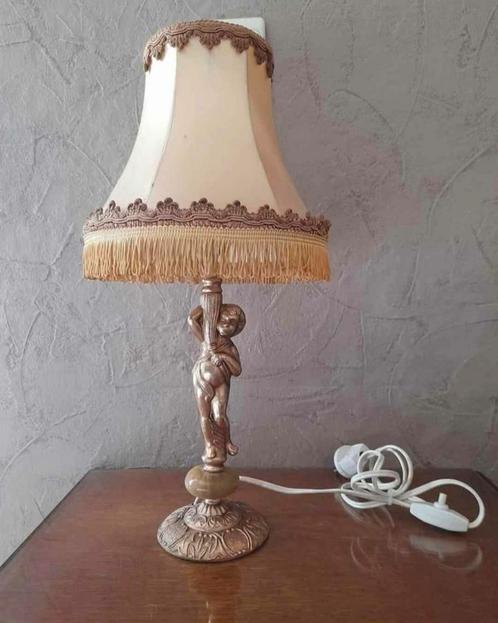 Antieke vintage bronzen  tafellamp Putti Engel boy op onyx, Antiek en Kunst, Antiek | Verlichting, Ophalen of Verzenden