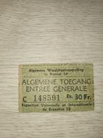 wereldtrentoostelling Brussel 1958 Entree ticket, Tickets & Billets, Événements & Festivals