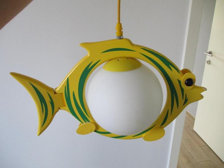 Hanglamp voor kinderkamer, figuur vis prima staat, Huis en Inrichting, Lampen | Hanglampen, Zo goed als nieuw, Glas, Hout, Verzenden